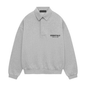 Fear of God ESSENTIALS men’s Light Heather Grey Fleece Polo Sweatshirt size XS